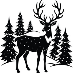 Deer silhouette illustration. Animal Linocut