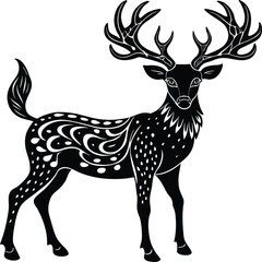 Deer silhouette illustration. Animal Linocut