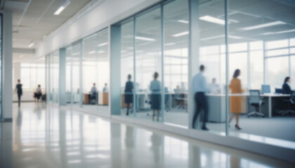 Blurred white glass office background, business people