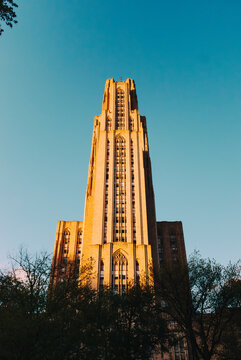 Cathedral of Learning at golden hour in Pittsburgh, Pennsylvania - April 21, 2024
