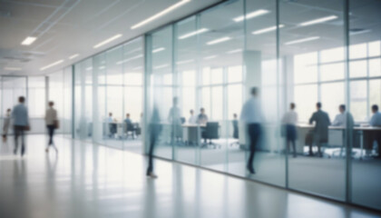 Blurred white glass office background, business people