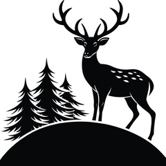 Deer silhouette illustration. Animal Linocut
