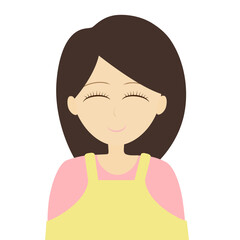 エプロンをつけた日本人女性の上半身のイラスト
