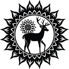 Deer silhouette illustration. Animal Linocut