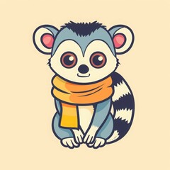 Obraz premium Cute cartoon lemur wearing a scarf.