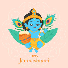 Happy Krishna Janmashtani vector illustration