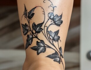  an elegant ankle tattoo of a delicate vine of flowers wrapping gracefully, with each petal