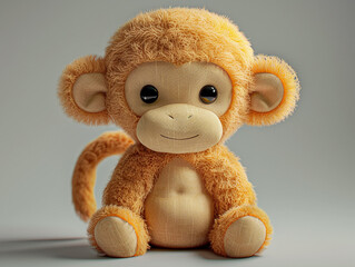 A stuffed monkey with fuzzy fur sits on a beautiful background. The plush toy is cute