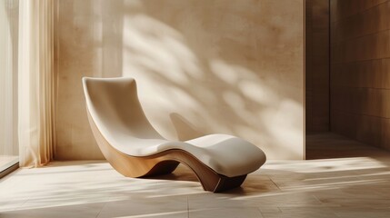 Modern lounge chair with a sleek design in a sunlit room