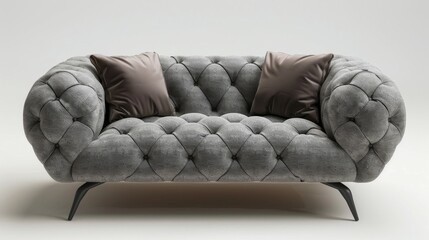 Modern loveseat with a tufted backrest, isolated on a white studio background