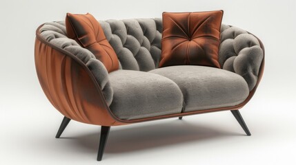 Modern loveseat with a tufted backrest, isolated on a white studio background