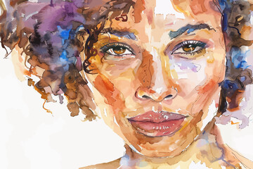 Close-Up Watercolor Portrait of Woman. Vector illustration design.