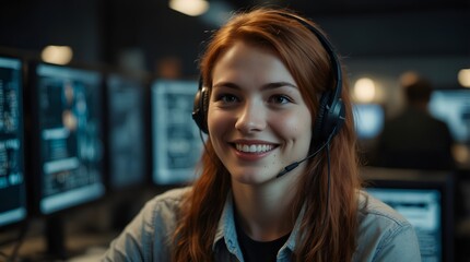 Smiling Female Software Developer leading a project meeting in tech business office