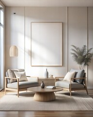 A white room with a large empty wall and two chairs