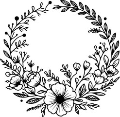 Minimal style wreath png.  Floral wreath png. Floral frame png. Transparent background