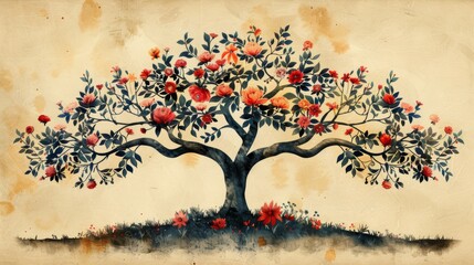 a family tree artwork showcasing the lineage of a family, delicately designed with a neutral backdrop, capturing their ancestry beautifully