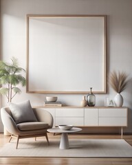 A white room with a large white frame and a white chair