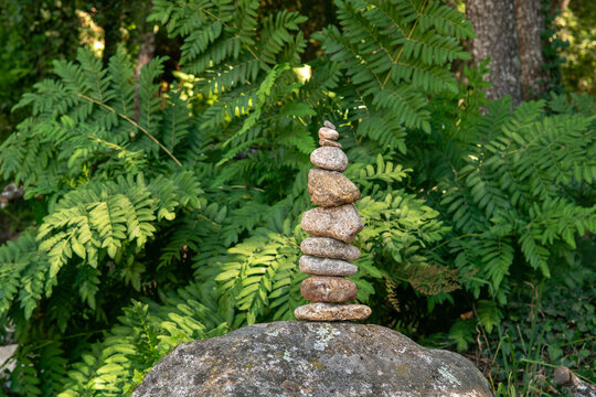 stones in balance in a garden