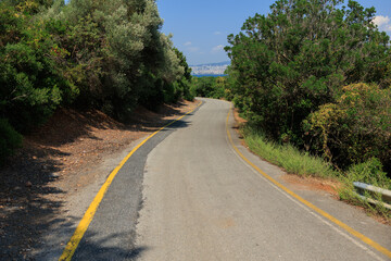 Beautiful road and landscape, streets and roads of a southern small town, public place in Turkey