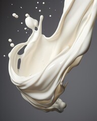 A dynamic splash of creamy white liquid captured in midair against a white background, emphasizing fluidity, purity, and the smooth texture of milk or cream