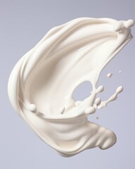 A dynamic splash of creamy white liquid captured in midair against a white background, emphasizing fluidity, purity, and the smooth texture of milk or cream