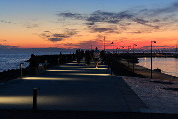 Orange sky at sunset in the evening. Seascape overlooking the coast in the city of Istanbul