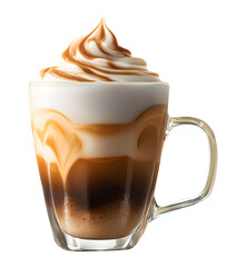 Ai generative Caramel Macchiato coffee cup with the image file extension PNG.suitable for use as images in designs.