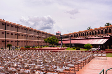 Fototapeta premium Central View of Cellular Jail, Andaman and Nicobar Islands - Historic Landmark 