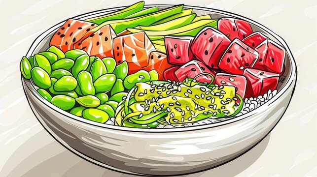 colorful poke bowl with fresh ingredients clip art preview