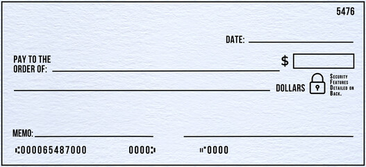 Bank check. Blank Check with Open Space for Your Text