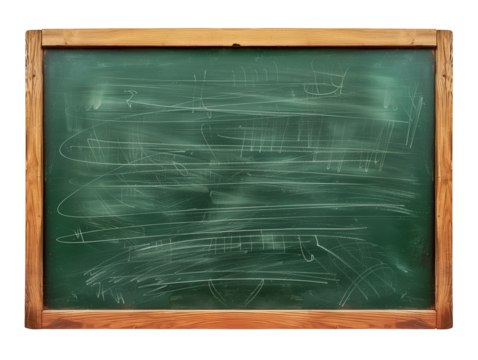Blank green chalkboard in wooden frame isolated on transparent or white background, png