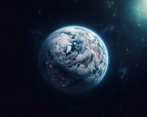 Obraz premium Planet Earth in dark space surrounded by stars