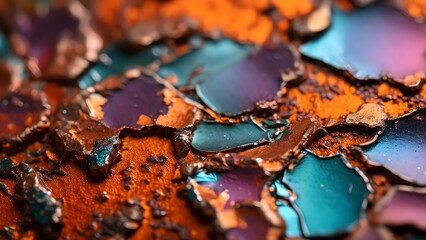 Industrial Metal Surface with Patina, Showcasing Colorful Corrosion