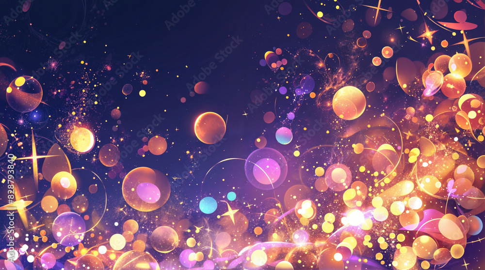 Poster abstract dark background with sparkles, glowing lights, circles. bokeh effect. graphic resource with