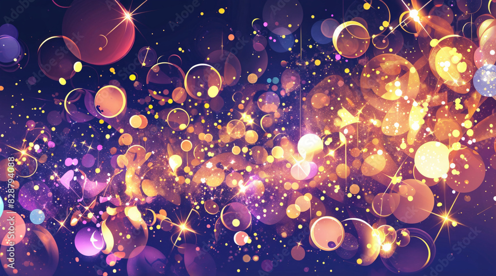 Poster abstract dark background with sparkles, glowing lights, circles. bokeh effect. graphic resource with