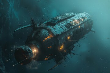 Abandoned Spacecraft in the Void of Space Sending S.O.S. Signal - Sci-Fi Concept for Posters or Digital Art