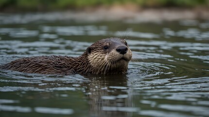 otter in the water