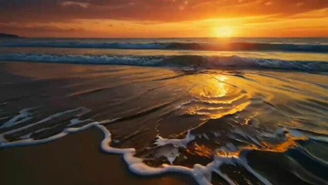 wavy beach in sunset motion video hd