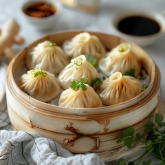 a chinese dim sum cuisine, xiao long bao, freshly steamed  and ready to be devoured