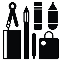 Set of Stationery supplies vector icons set black vector on white background