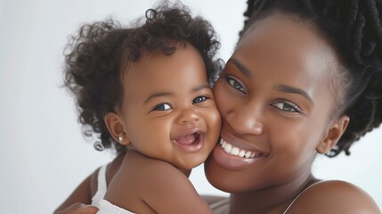 Smiling Black Mother Kissing Her Happy Baby Daughter on Cheek