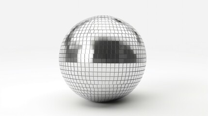 Silver Disco Ball Against White Background Reflecting Light