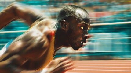 Close-Up of a 400-Meter Runner Mid-Stride Showcasing Speed and Determination at the Olympics