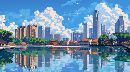 Fototapeta premium Singapore in 8-bit vintage game style