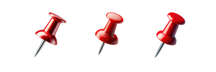 Set of three Sharp red color pin, isolated over on transparent white background