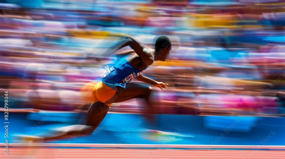 Poster dynamic closeup of athlete sprinting at olympic games - intensity and speed in track and field event