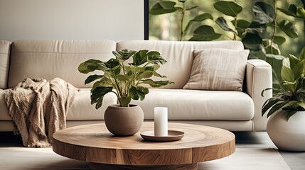 Minimal living room with wooden coffee table