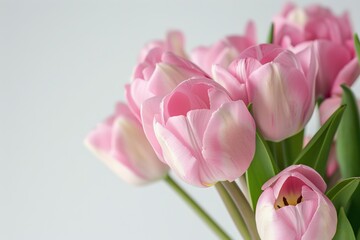 Fototapeta premium Light pink tulip bunch on white background