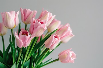 Obraz premium Light pink tulip bunch on white background