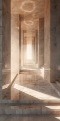 Geometric Marble Corridor with Intricate Patterns and Lighting